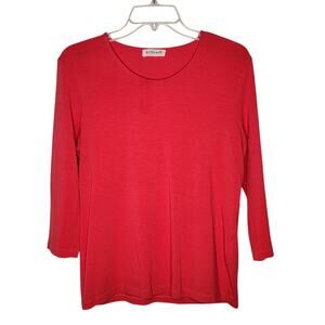 Kettlewell Semi Scoop Neck 3/4 Length Sleeve Stretch Knit Top Red Size Large